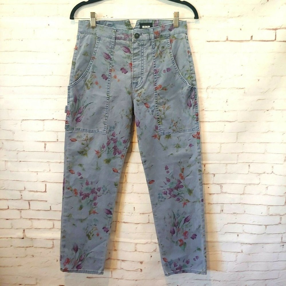 ❤️SOLD❤️Hudson Jeans Womens Size 27 The Leverage HR Ankle Cargo Pant Floral - Picture 1 of 8